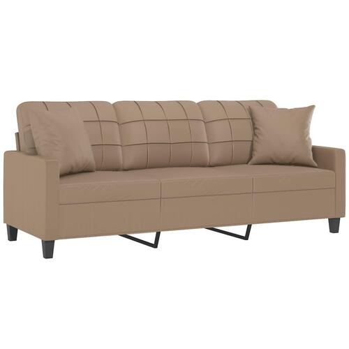 3-personers sofa med pyntepuder 180 cm kunstlæder cappuccino