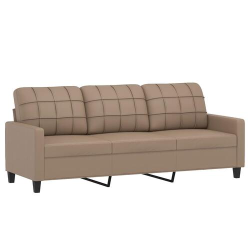 3-personers sofa med pyntepuder 180 cm kunstlæder cappuccino