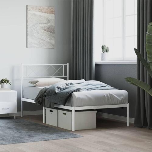 Sengeramme med sengegavl 100x190 cm metal hvid