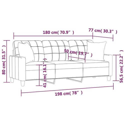 3-personers sofa med pyntepuder 180 cm kunstlæder vinrød