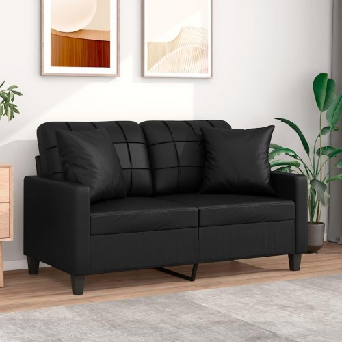 2-personers sofa med pyntepuder 120 cm kunstlæder sort
