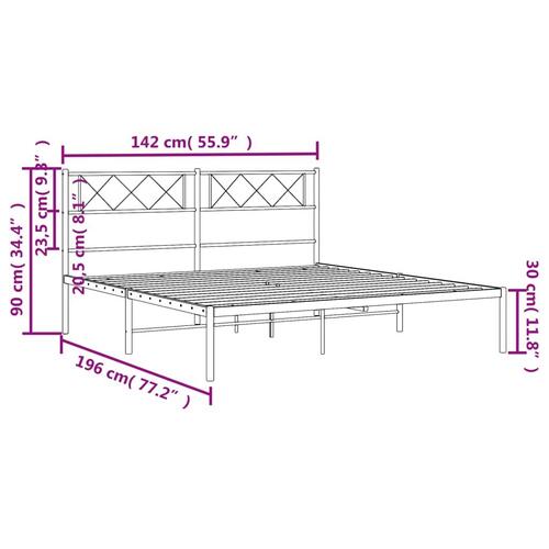 Sengeramme med sengegavl 135x190 cm metal hvid