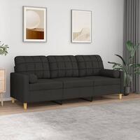 3-personers sofa med pyntepuder 180 cm stof sort