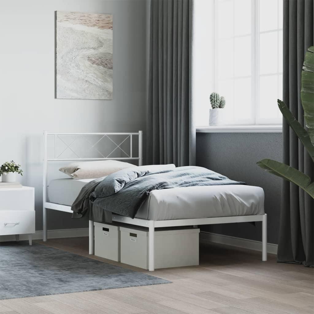 Sengeramme med sengegavl 90x200 cm metal hvid
