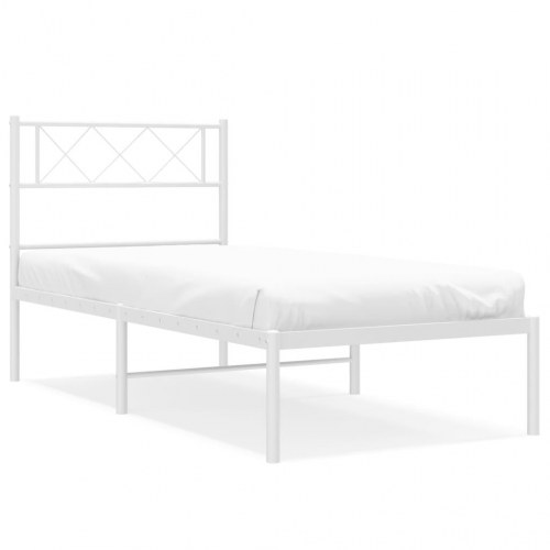 Sengeramme med sengegavl 90×190 cm - metal, hvid