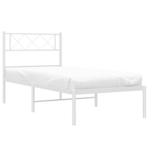 Sengeramme med sengegavl 90×190 cm - metal, hvid