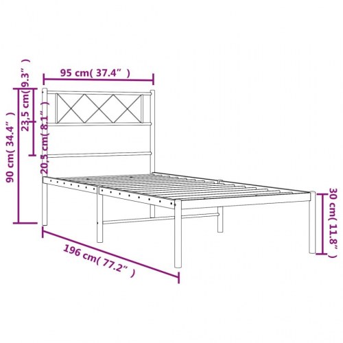 Sengeramme med sengegavl 90×190 cm - metal, hvid