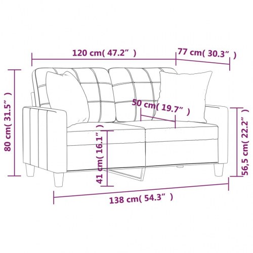 2-personers sofa med pyntepuder 120 cm kunstlæder vinrød