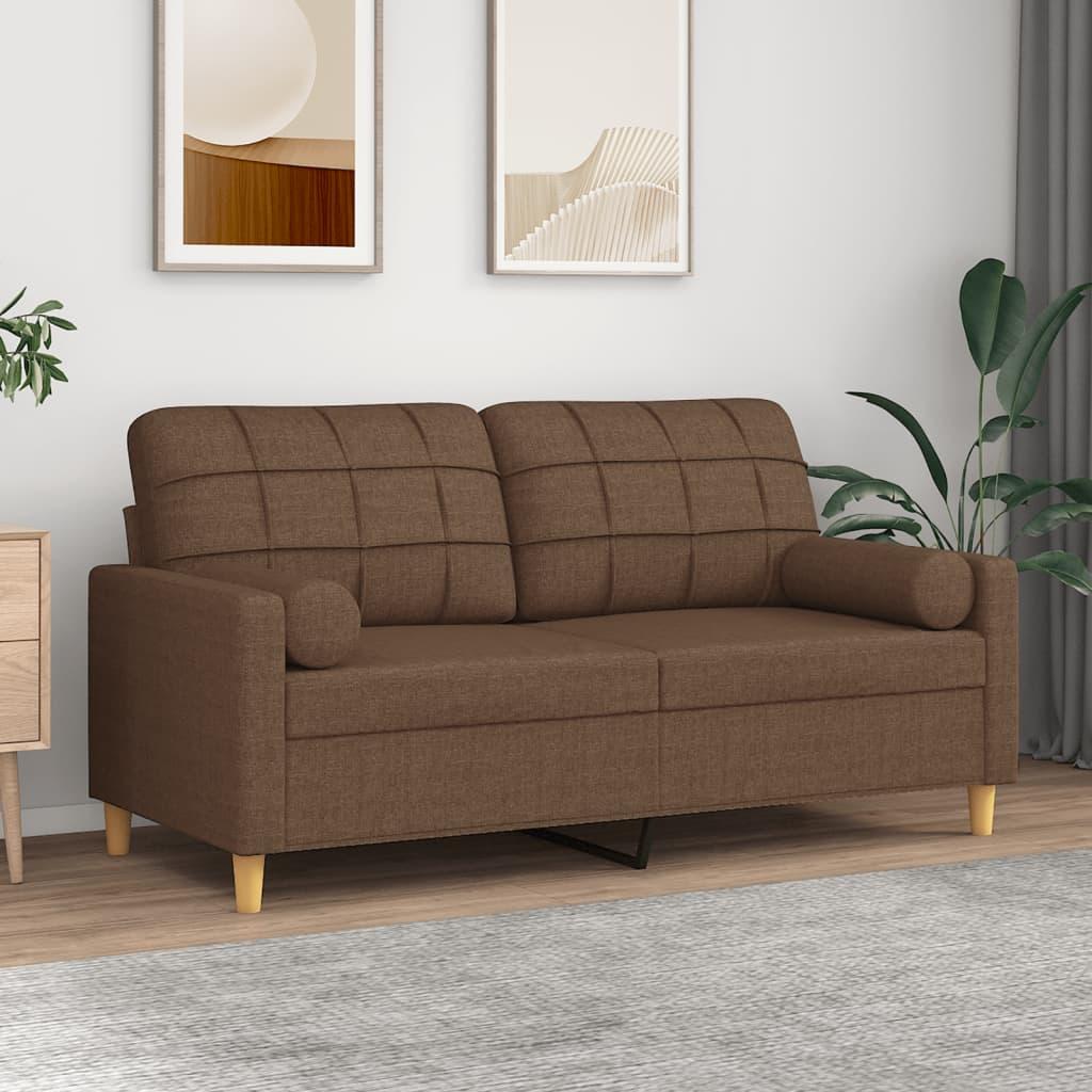 2-personers sofa med pyntepuder 140 cm stof brun billede