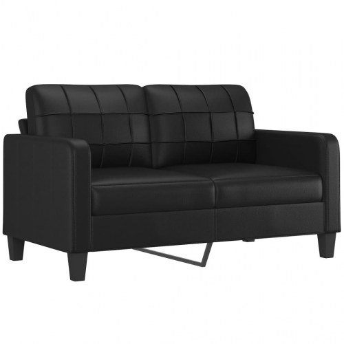 2-personers sofa i kunstlæder med pyntepuder, sort - sædebredde 140 cm