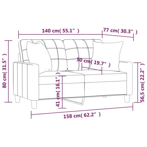 2-personers sofa i kunstlæder med pyntepuder, sort - sædebredde 140 cm