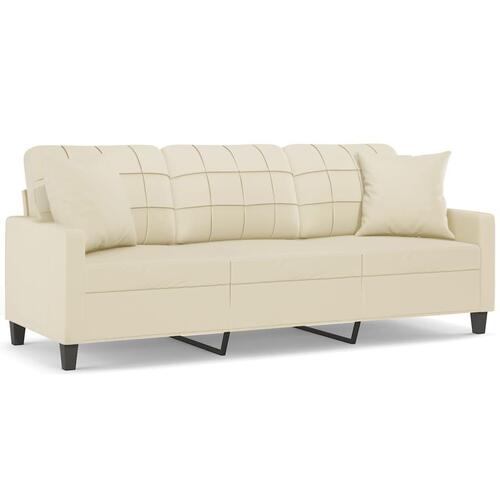 3-personers sofa med pyntepuder 180 cm kunstlæder cremefarvet