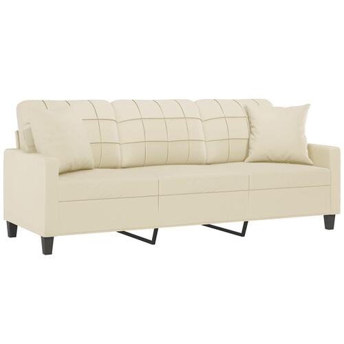 3-personers sofa med pyntepuder 180 cm kunstlæder cremefarvet