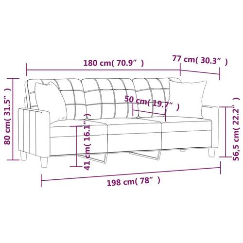 3-personers sofa med pyntepuder 180 cm kunstlæder cremefarvet