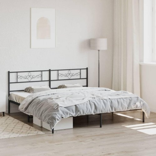 Sengeramme med sengegavl i metal 200x200 cm - sort
