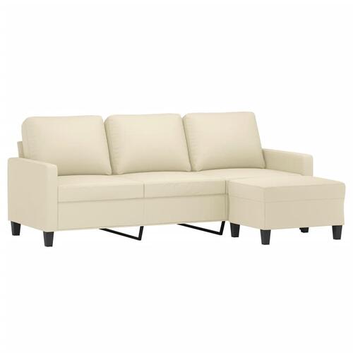 3-personers sofa med fodskammel 180 cm kunstlæder cremefarvet