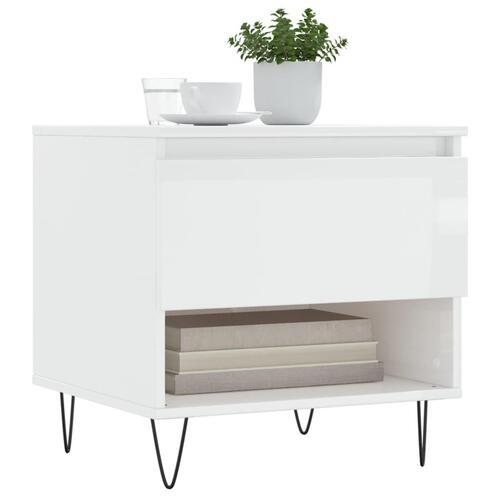 Sofabord 50x46x50 cm konstrueret træ hvid højglans