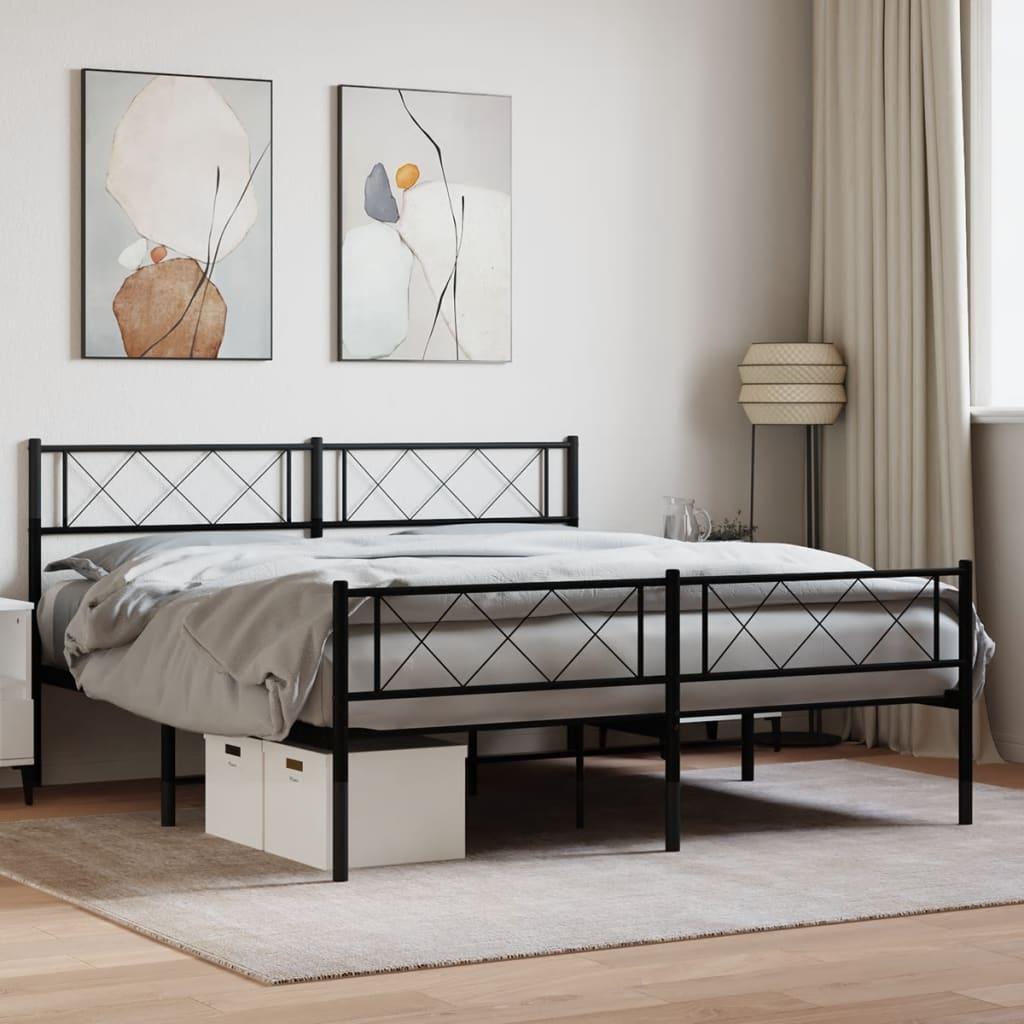 Sengeramme med sengegavl og fodgærde 140x190 cm metal sort