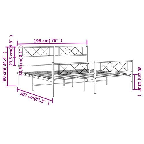 Sengeramme med sengegavl og fodgærde 193x203 cm metal sort