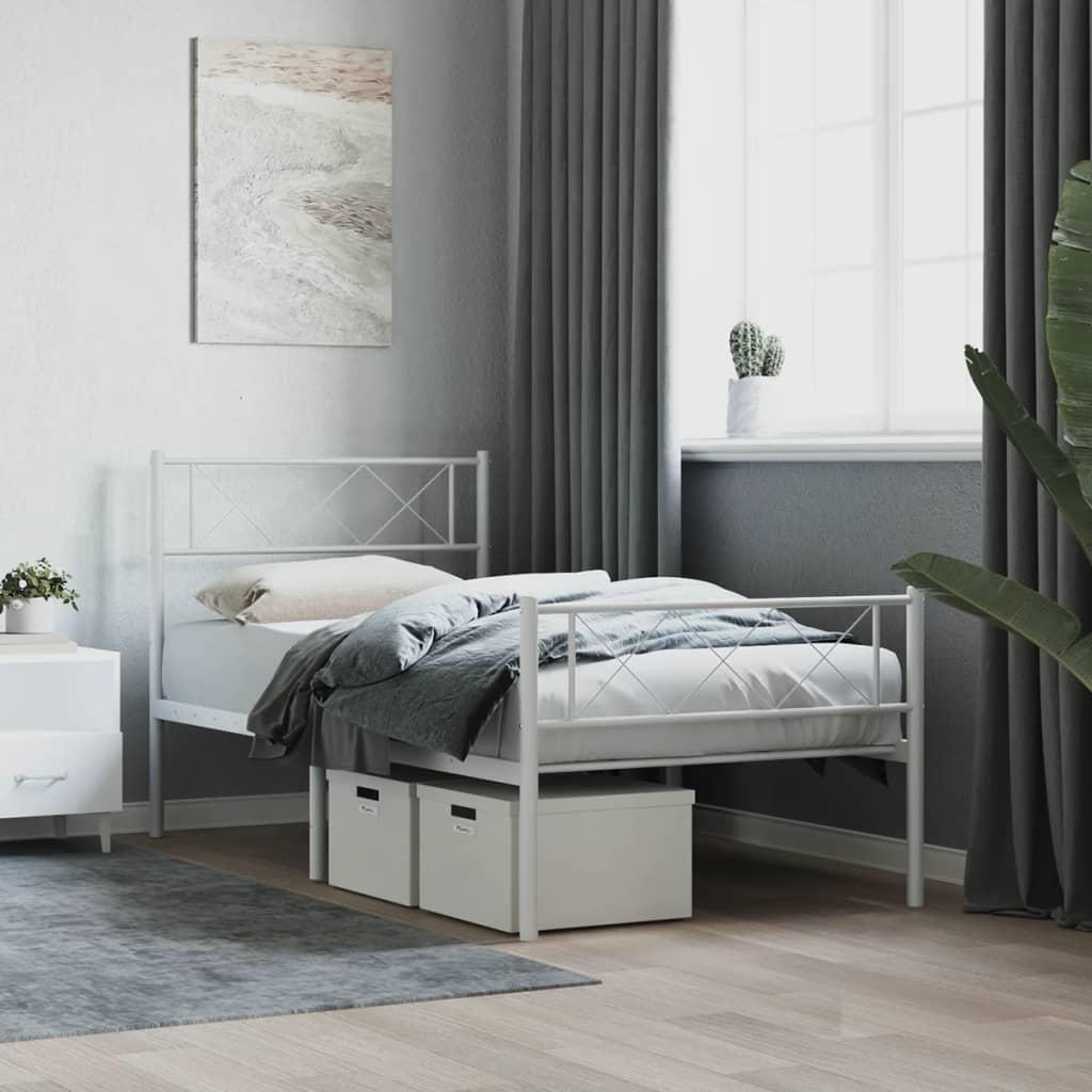 Sengeramme med sengegavl og fodgærde 80x200 cm metal hvid