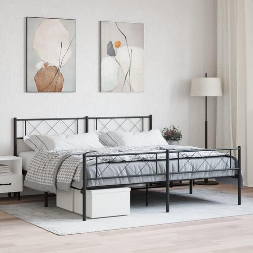 Sengeramme med sengegavl og fodgærde 200x200 cm metal sort