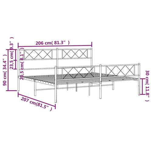 Sengeramme med sengegavl og fodgærde 200x200 cm metal sort