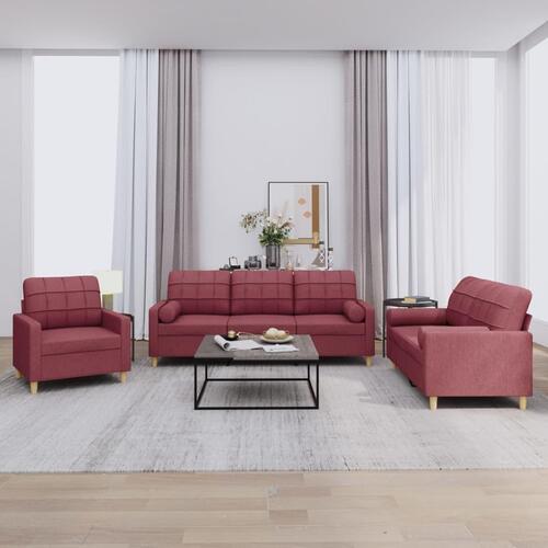 3 personers sofa med puder stof vinrød
