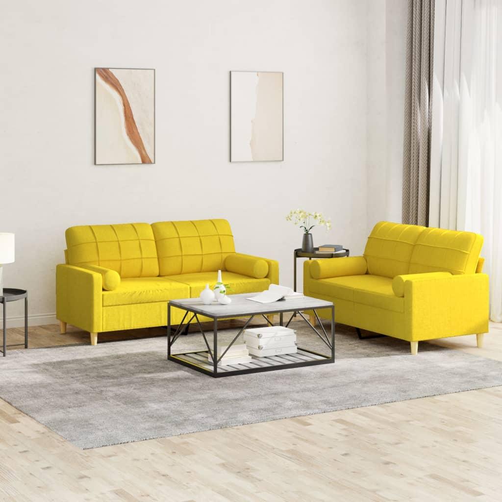 2 personers sofa med puder stof lysegul
