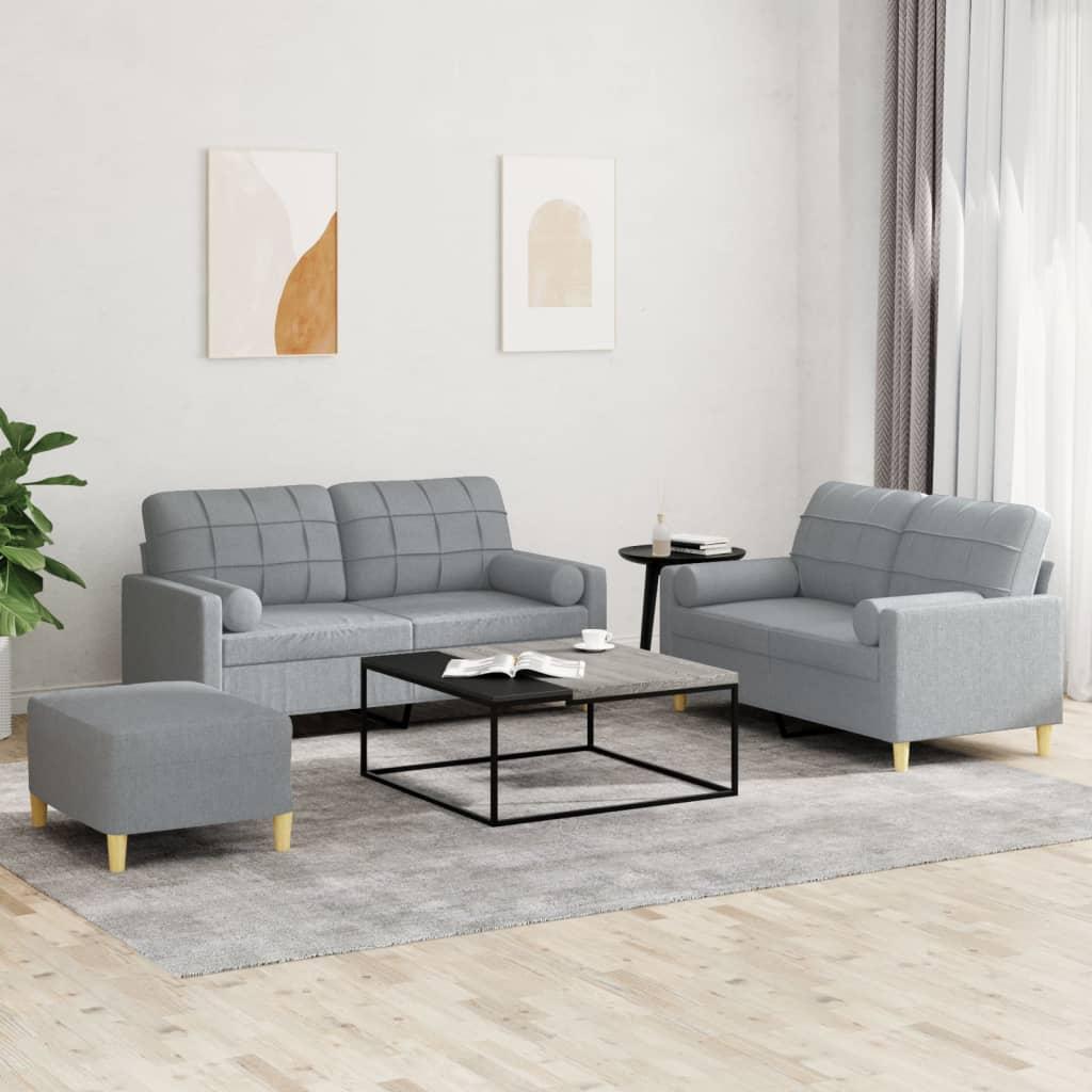 3 personers sofa med puder stof lysegrå