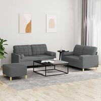 3 personers sofa med puder stof mørkegrå