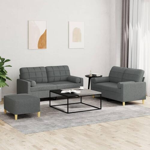 3 personers sofa med puder stof mørkegrå