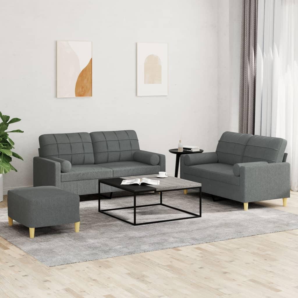 3 personers sofa med puder stof mørkegrå