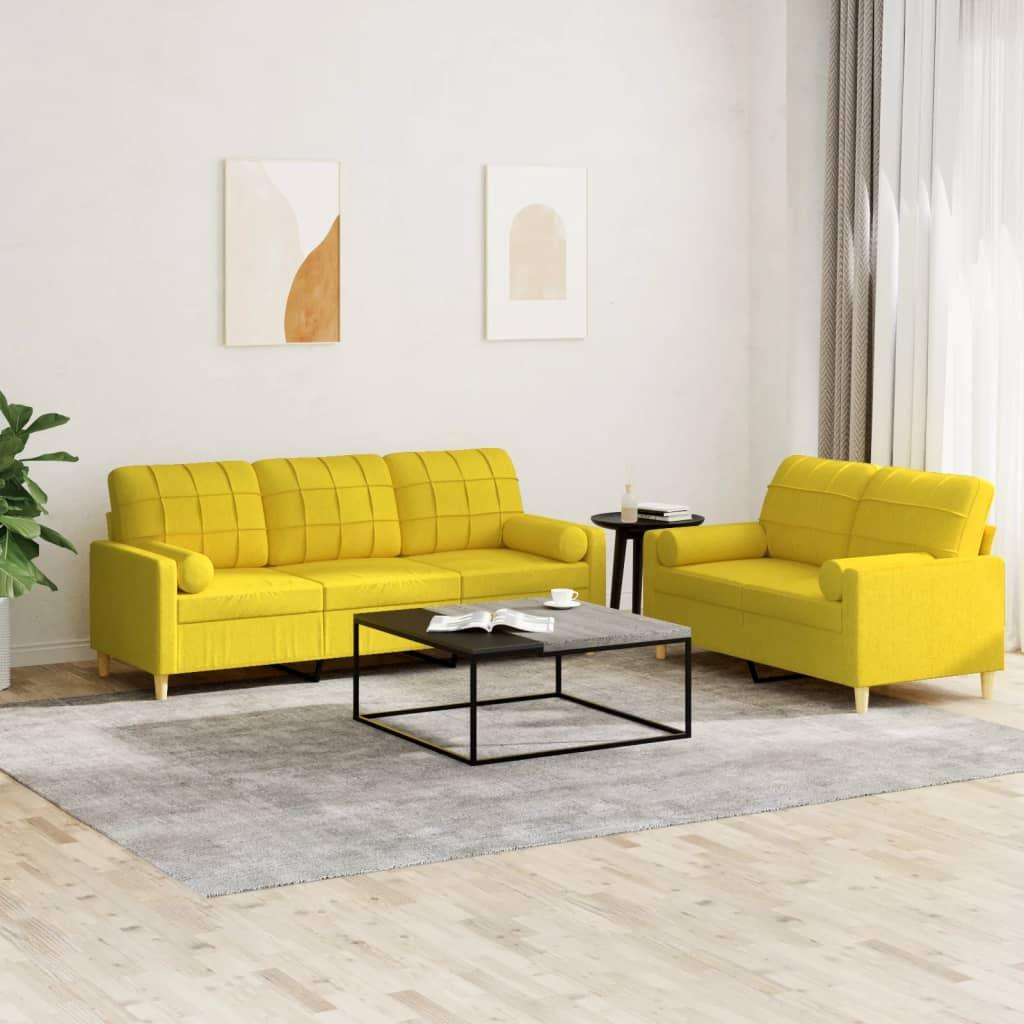 2 personers sofa med puder stof lysegul