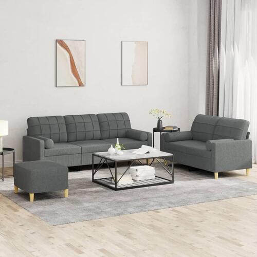 3 personers sofa med puder stof mørkegrå