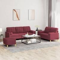 3 personers sofa med puder stof vinrød