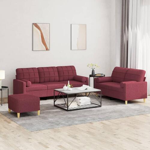 3 personers sofa med puder stof vinrød