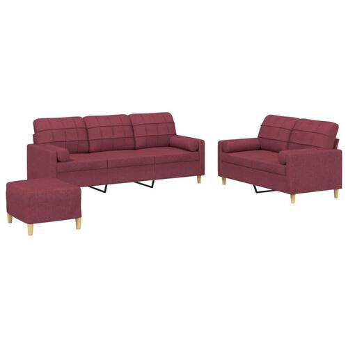 3 personers sofa med puder stof vinrød