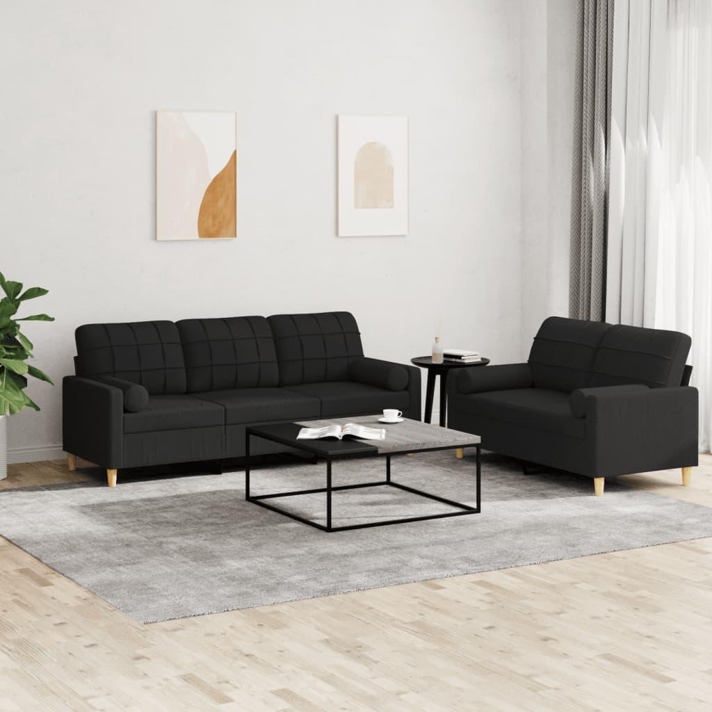 2 personers sofa med puder stof sort