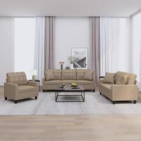 3 personers sofa med puder kunstlæder cappuccinofarvet