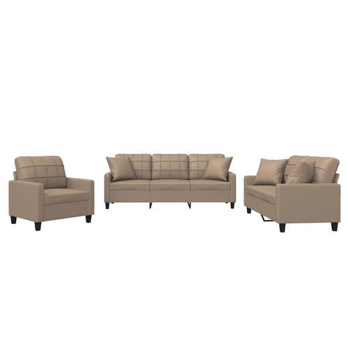 3 personers sofa med puder kunstlæder cappuccinofarvet