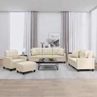 Sofasæt 4 dele med puder kunstlæder cremefarvet