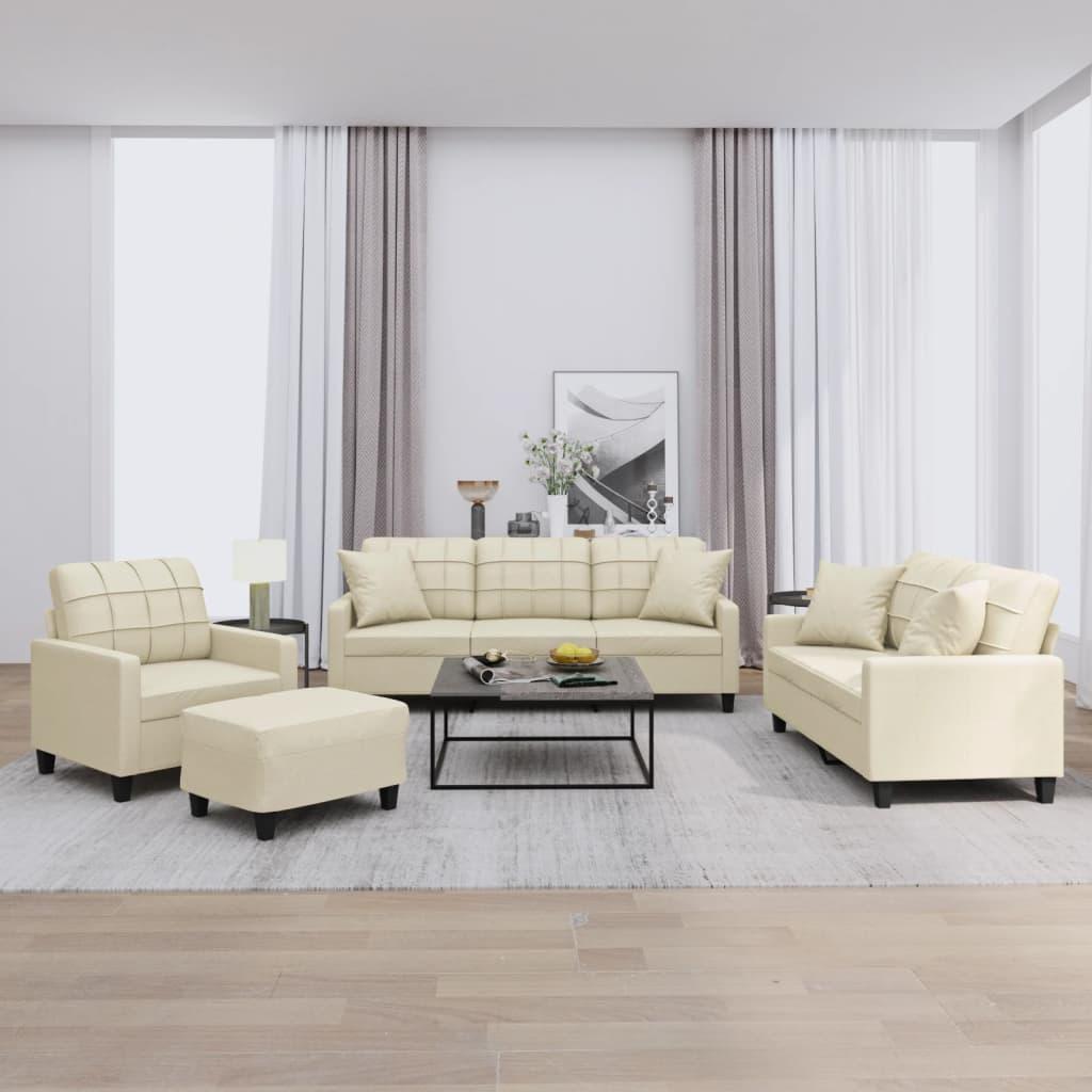 Sofasæt 4 dele med puder kunstlæder cremefarvet