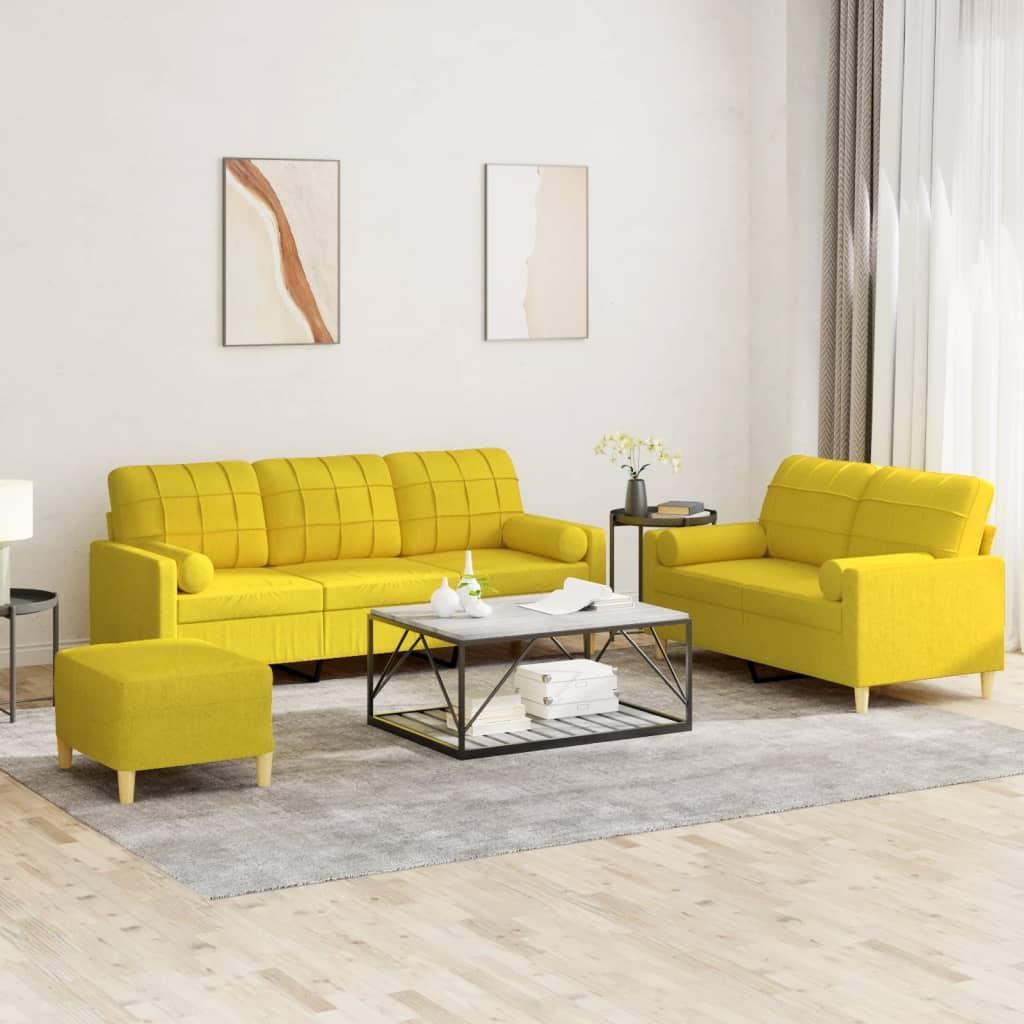 Sofasæt 3 dele med puder stof lysegul billede