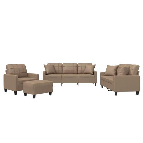 Sofasæt 4 dele med puder kunstlæder cappuccinofarvet