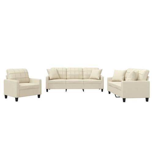3 personers sofa med puder kunstlæder cremefarvet