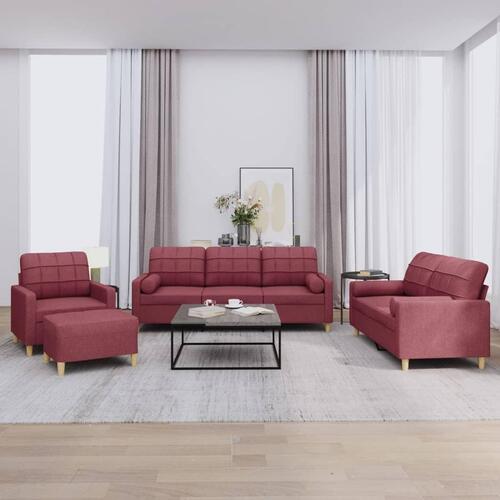 Sofasæt 4 dele med puder stof vinrød