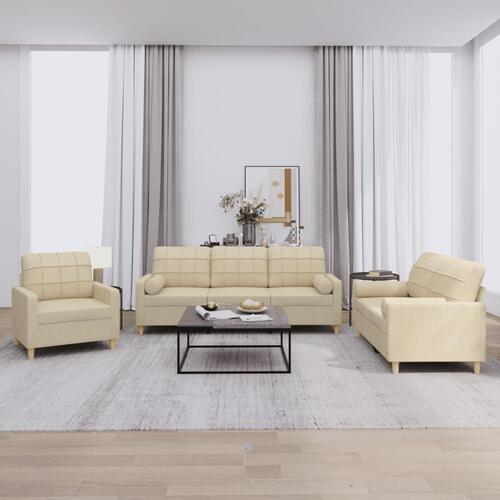 3 personers sofa med puder stof cremefarvet