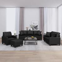 Sofasæt 4 dele med puder kunstlæder sort