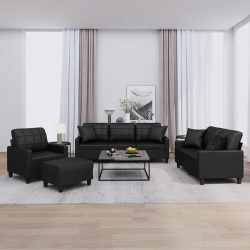 Sofasæt 4 dele med puder kunstlæder sort
