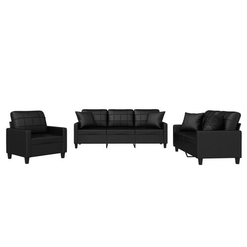 3 personers sofa med puder kunstlæder sort